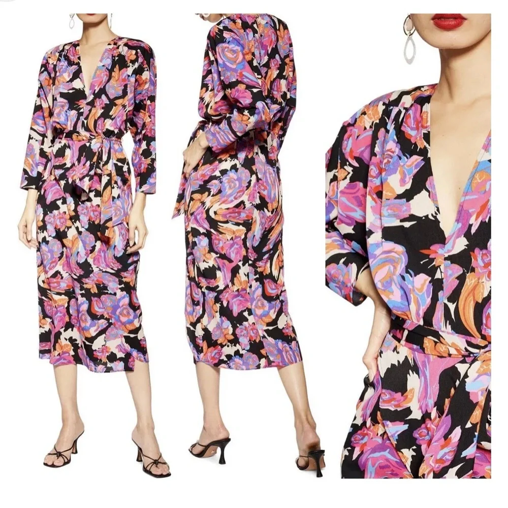 NEW! Topshop floral belted midi dress size 10